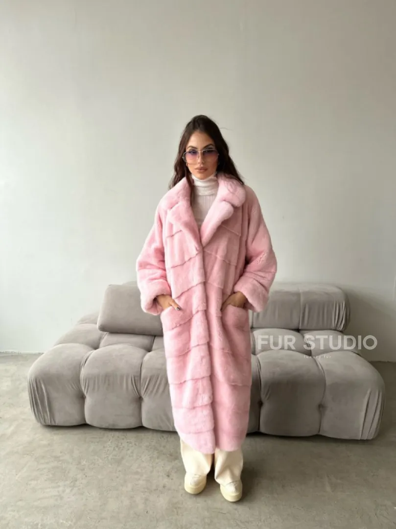 Удлиненная шуба из плюшевой норки Velvet цвет розовый