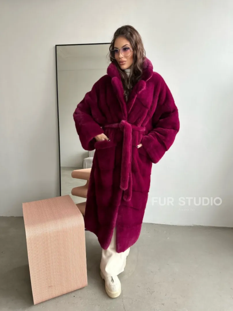 Шуба из плюшевой норки VELVET - цвет пурпур - фото 0