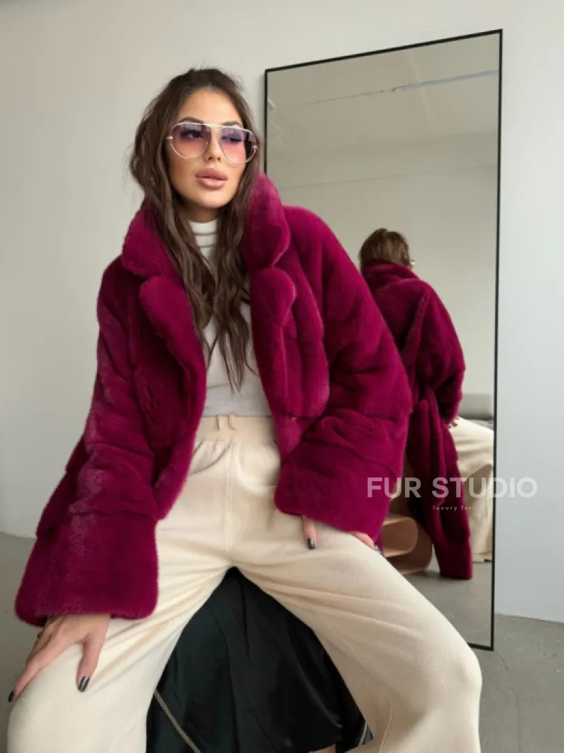 Шуба из плюшевой норки VELVET - цвет пурпур - фото 1