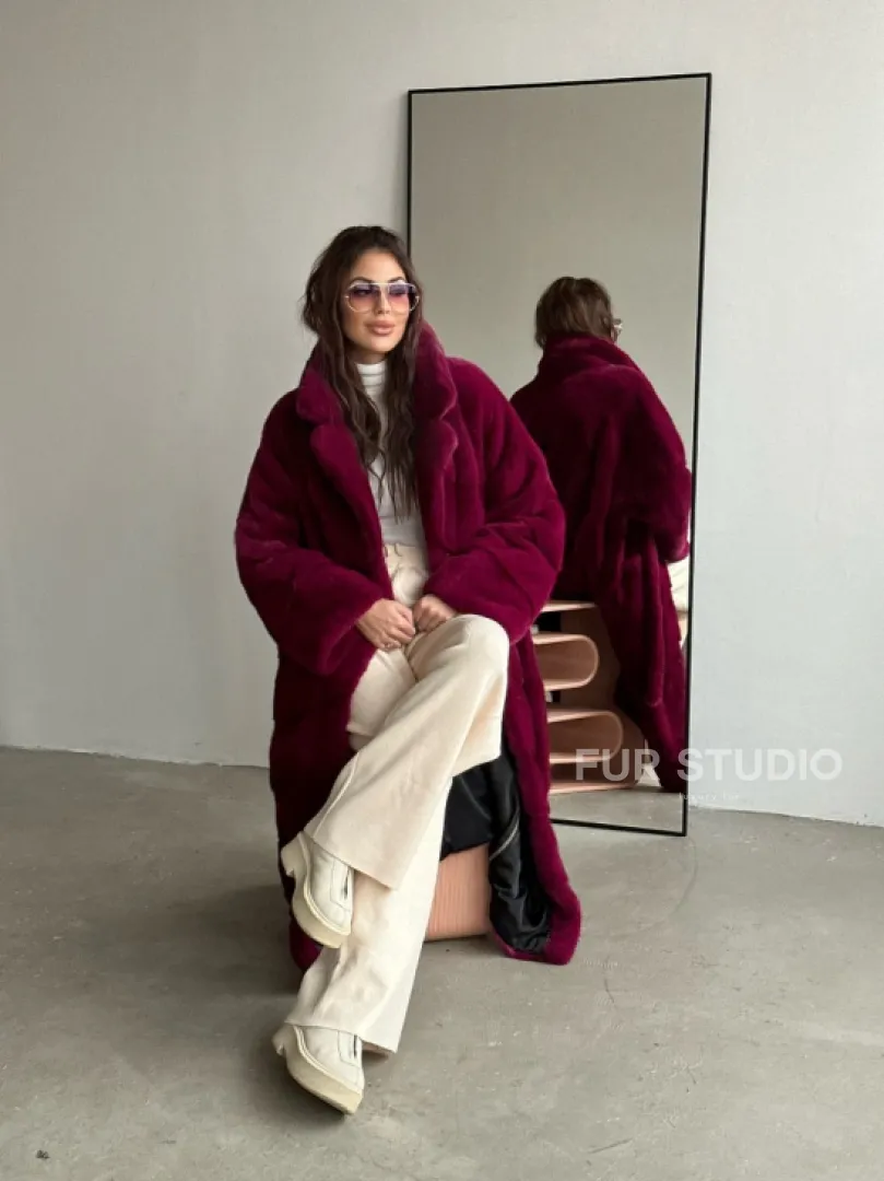 Шуба из плюшевой норки VELVET - цвет пурпур - фото 3