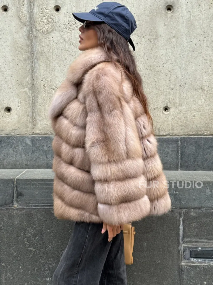 Шуба из меха куницы - цвет Tortora - фото 4