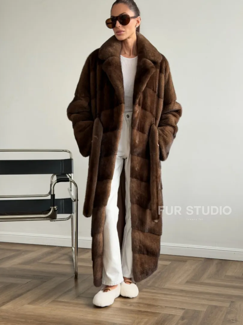 Шуба из плюшевой норки Velvet с английским воротником - цвет соболь - фото 6