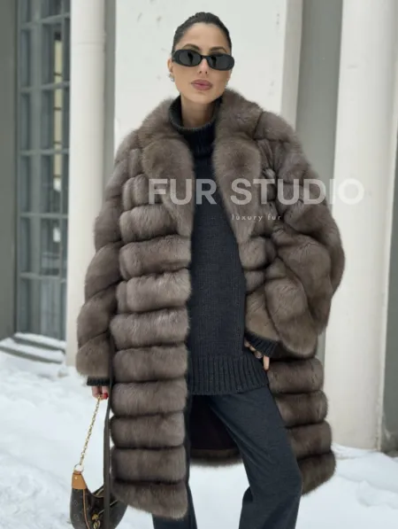 Шуба из меха соболя цвет Тортор  седина 1/2 - фото 0
