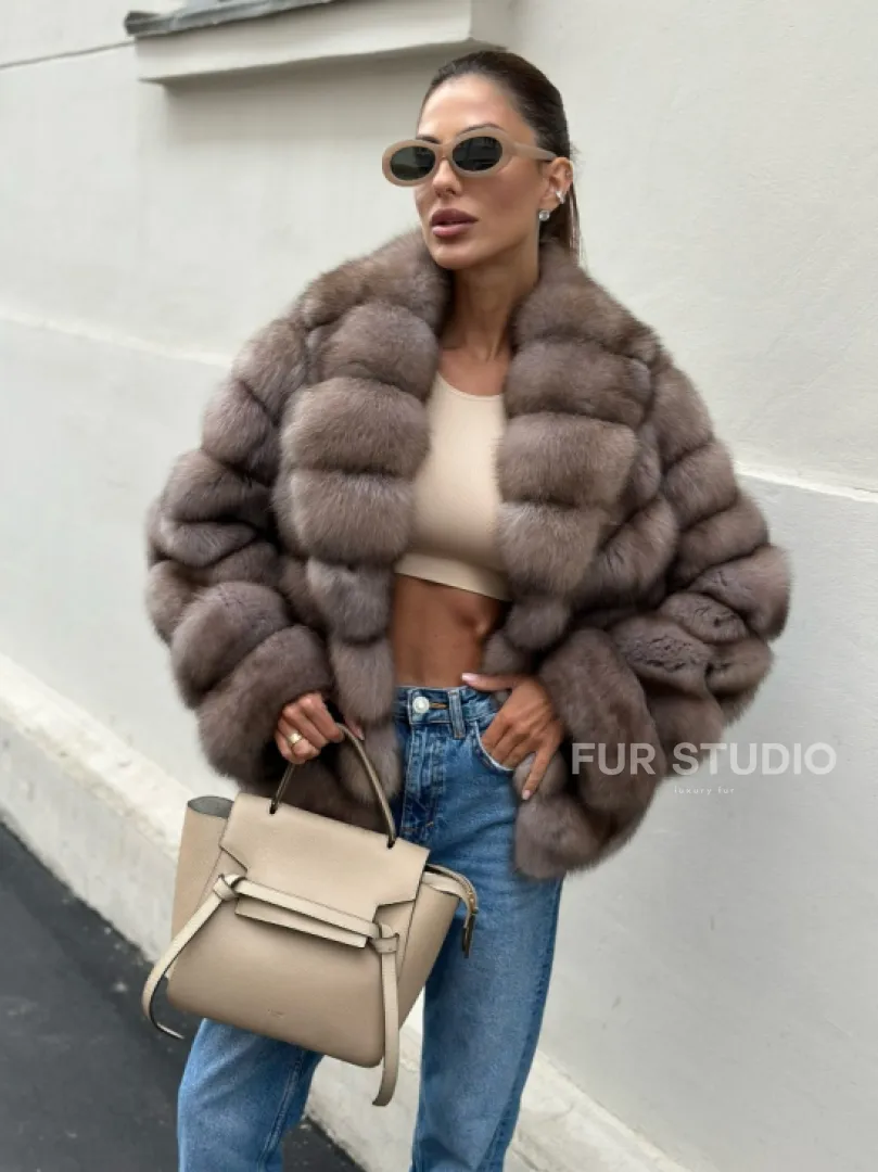 Шуба из меха соболя в оттенке торторо - фото 4