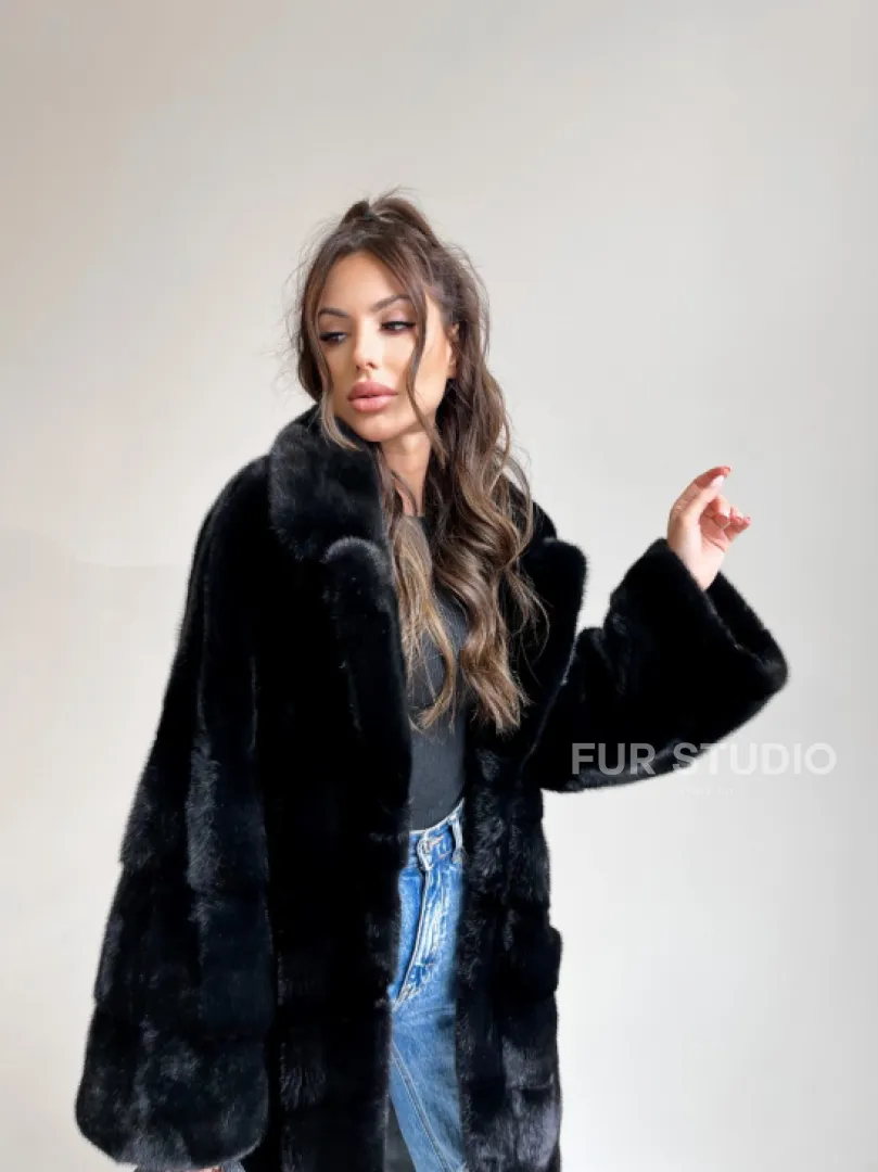 Черная норковая шуба NAFA - фасон балон