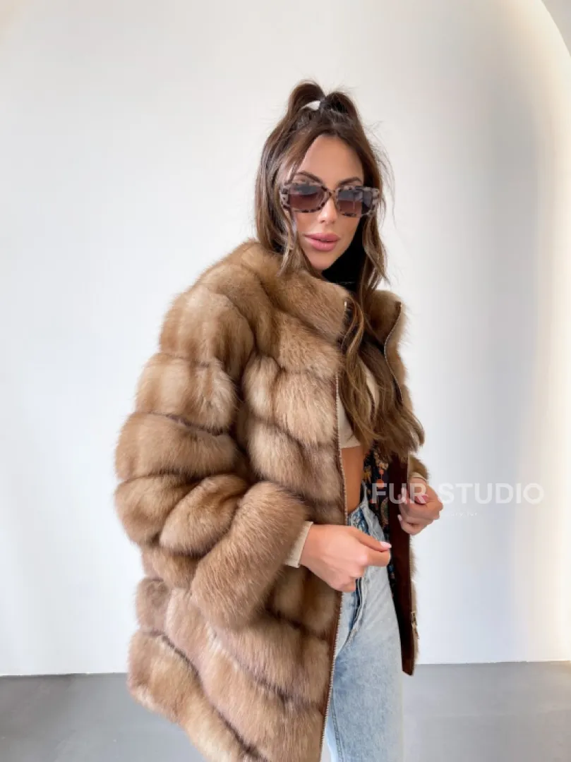 Шуба из куницы на молнии - фото 0