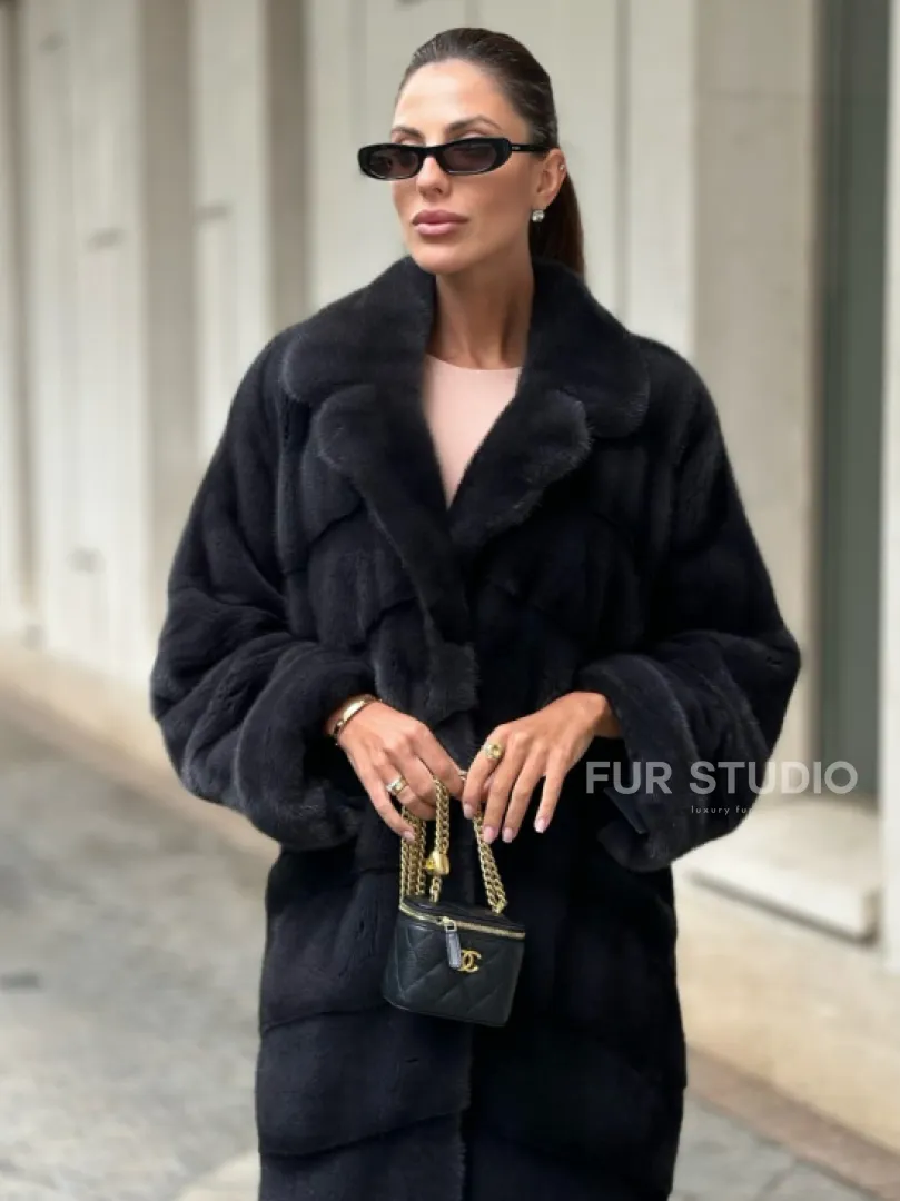 Шуба норковая кимоно - темный графит - фото 0