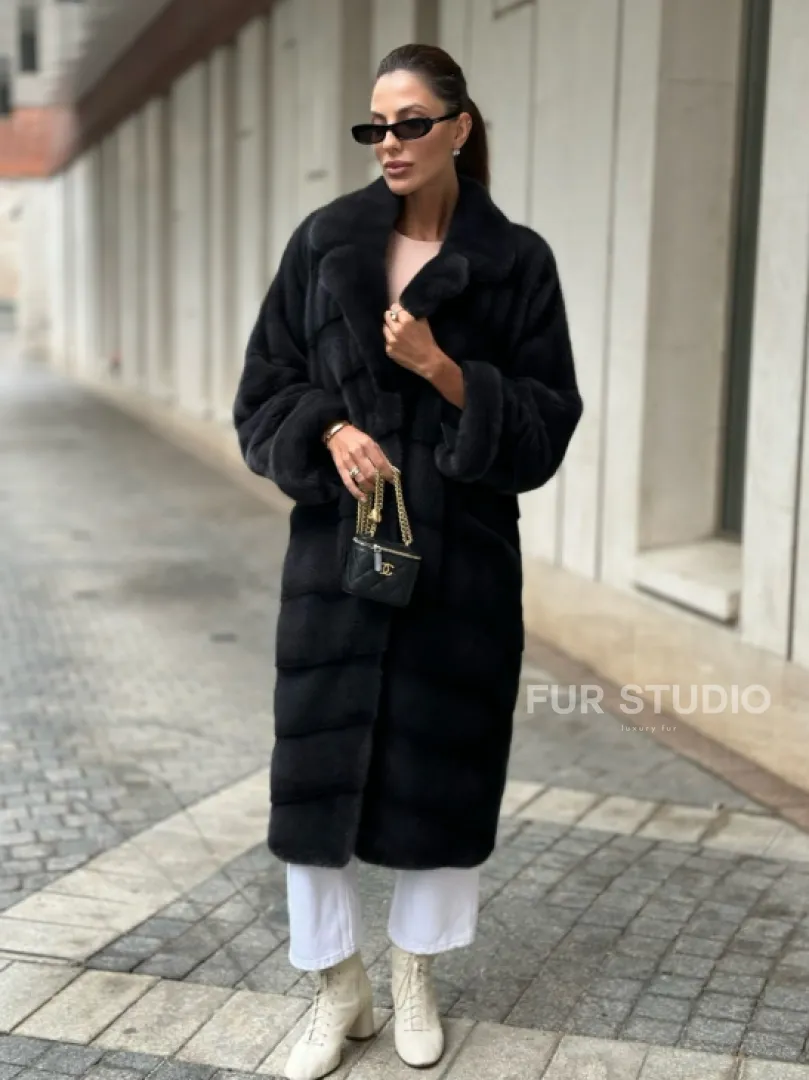 Шуба норковая кимоно - темный графит - фото 5