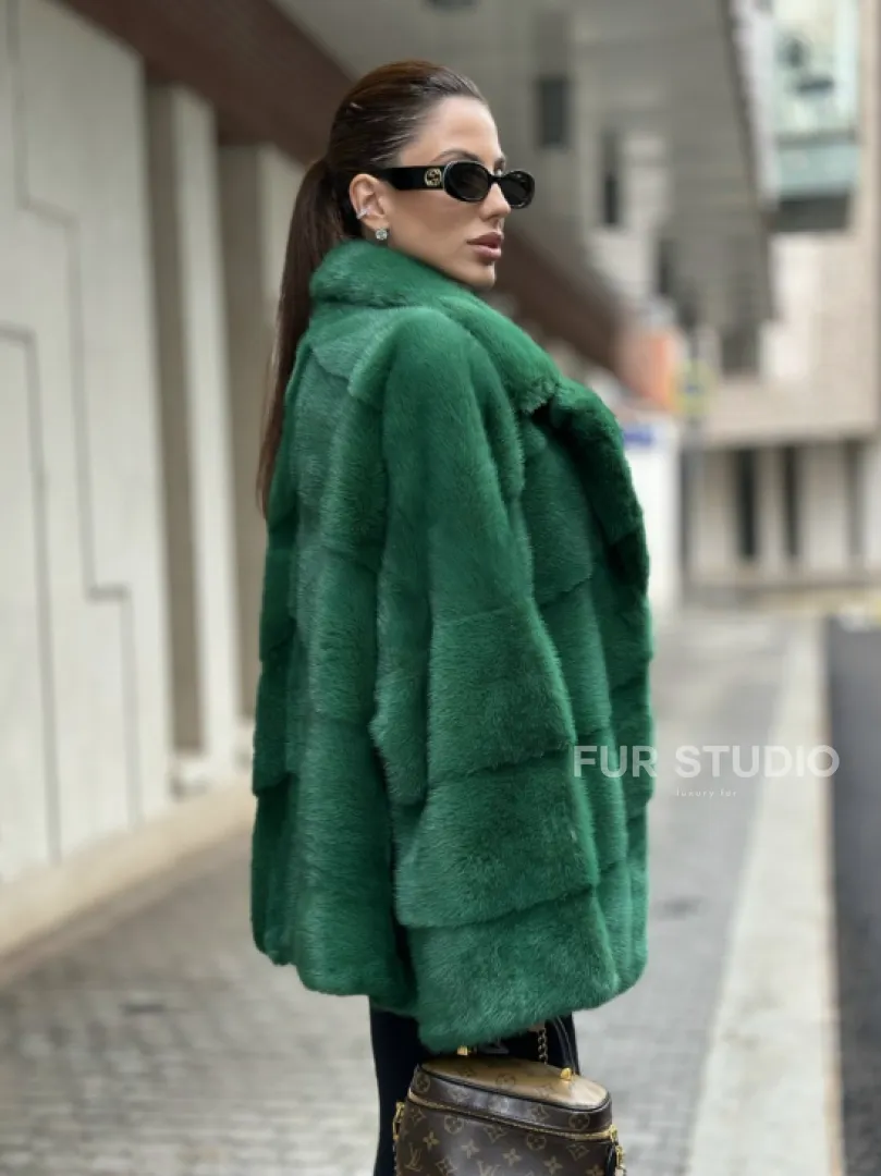 Куртка из норки с английским воротником - цвет изумруд - фото 2