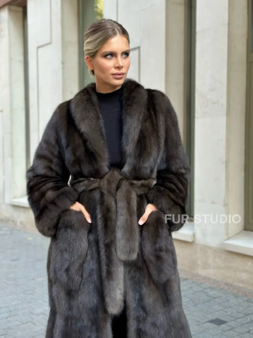 Меховое пальто из баргузинского соболя с проседью - фото 0
