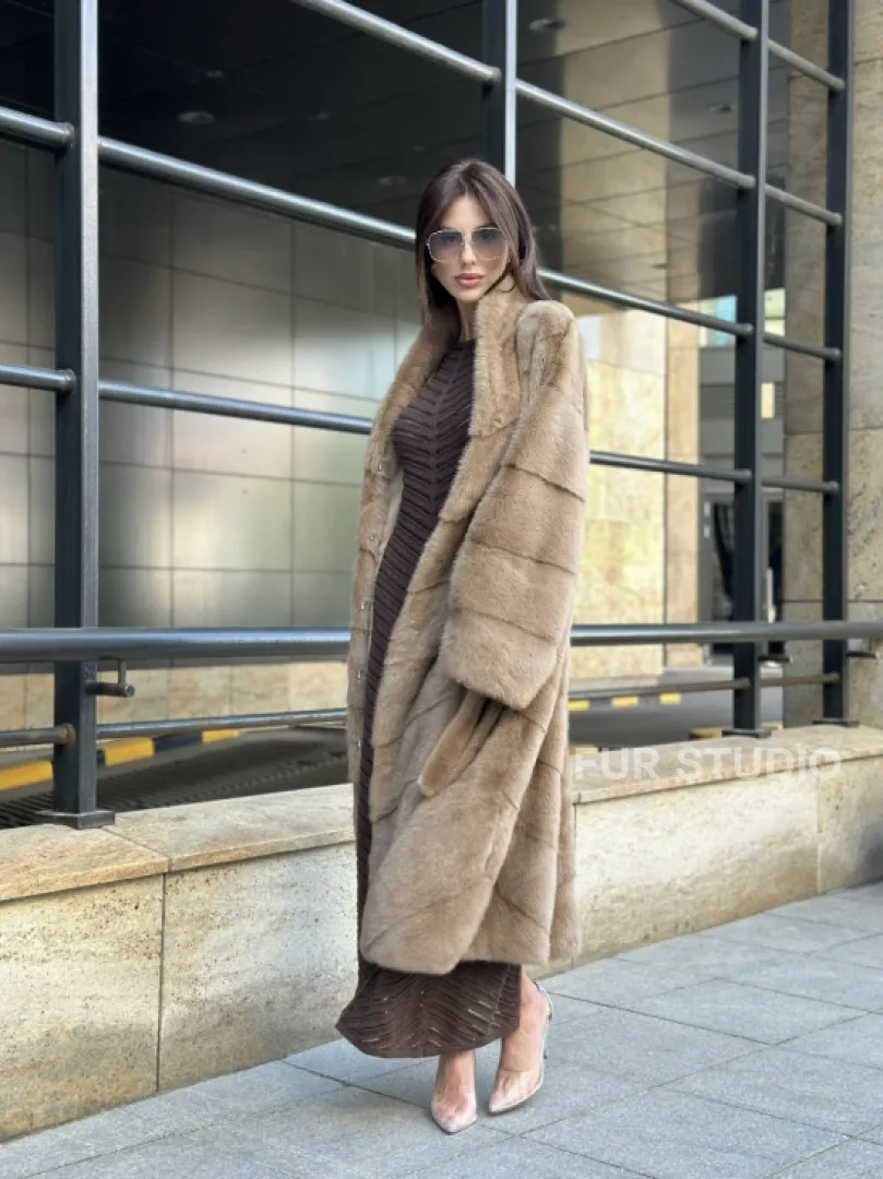 Пастель норковая шуба из аукционного меха - воротник отворот - фото 8