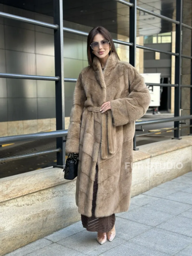 Пастель норковая шуба из аукционного меха - воротник отворот - фото 6