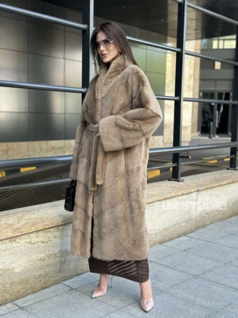 Пастель норковая шуба из аукционного меха - воротник отворот - фото 3