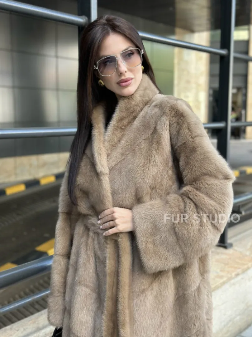 Пастель норковая шуба из аукционного меха - воротник отворот - фото 0