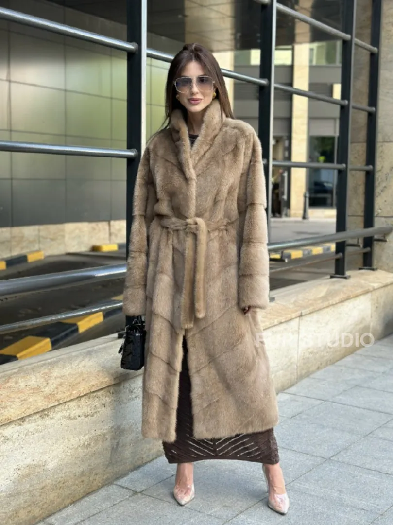Пастель норковая шуба из аукционного меха - воротник отворот - фото 4