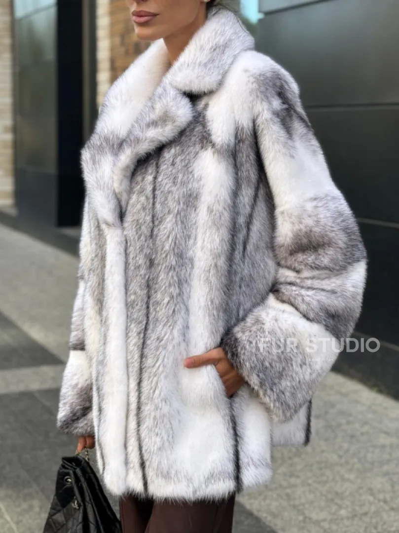 Белая норковая куртка автоледи английский воротник - фото 3