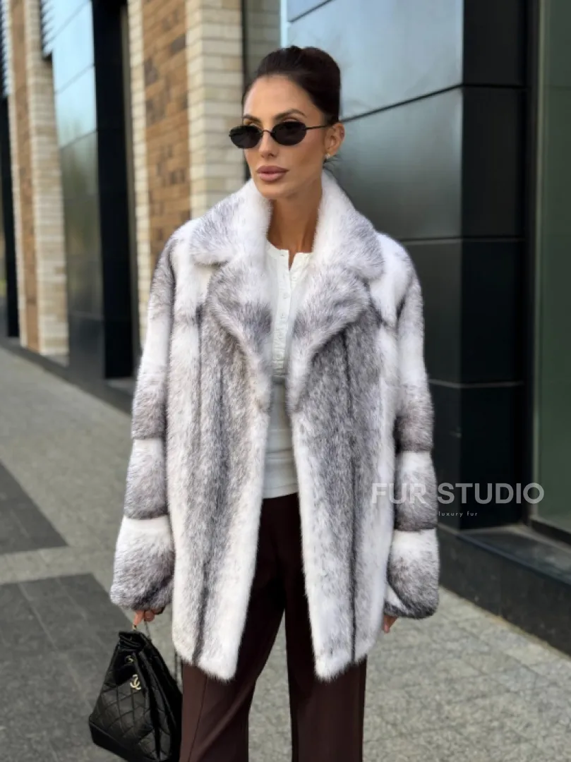 Белая норковая куртка автоледи английский воротник - фото 11