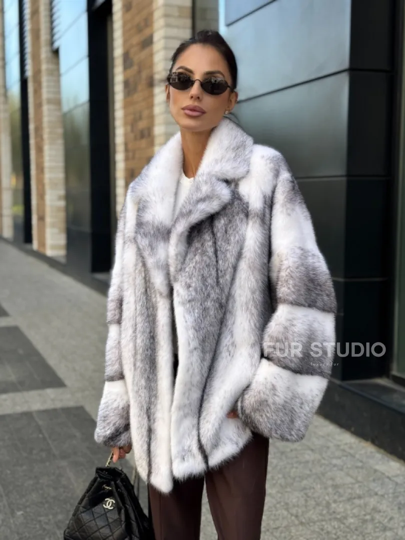 Белая норковая куртка автоледи английский воротник - фото 7