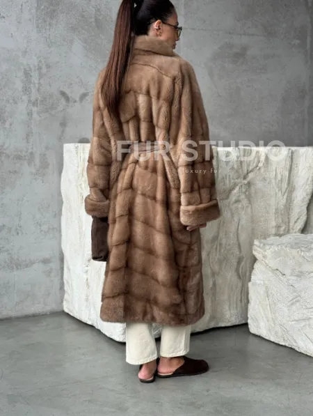 Шуба норковая английский воротник - цвет пастель - фото 3