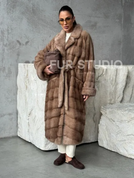 Шуба норковая английский воротник - цвет пастель - фото 12