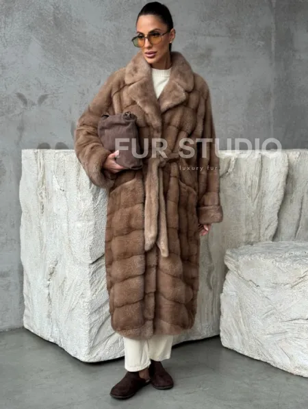 Шуба норковая английский воротник - цвет пастель - фото 0