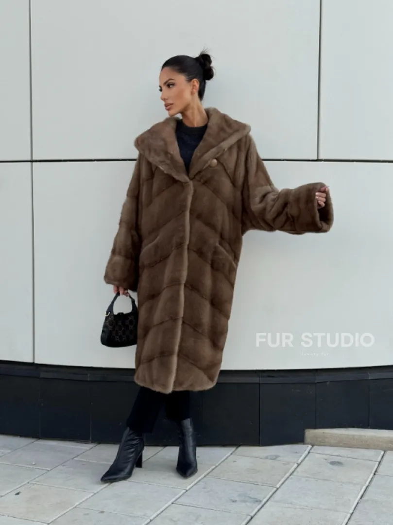 Женская норковая шуба NAFA MINK с капюшоном - цвет пастель - фото 12