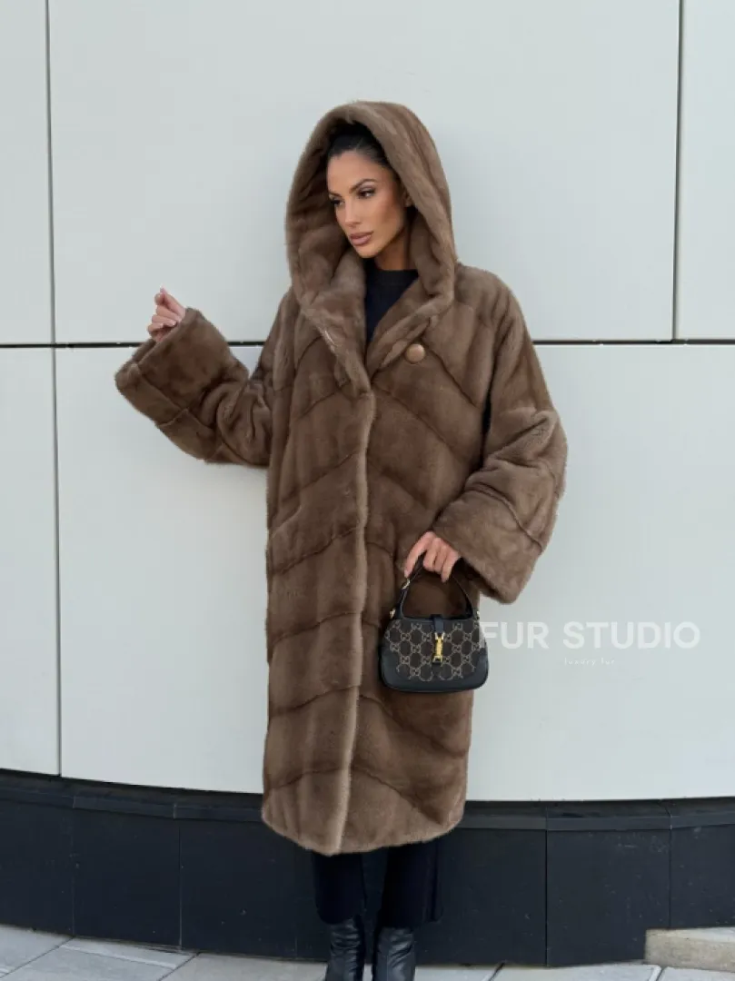 Женская норковая шуба NAFA MINK с капюшоном - цвет пастель - фото 6