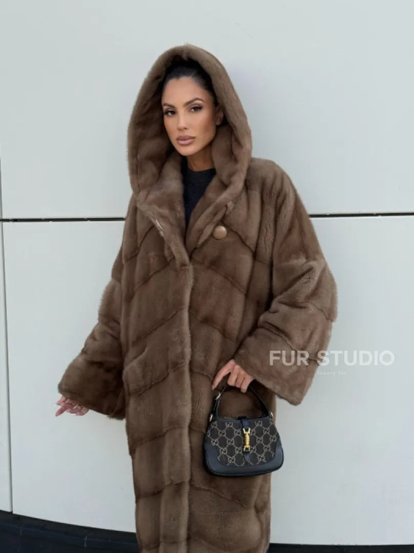 Женская норковая шуба NAFA MINK с капюшоном - цвет пастель - фото 5