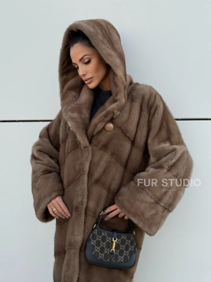 Женская норковая шуба NAFA MINK с капюшоном - цвет пастель - фото 4