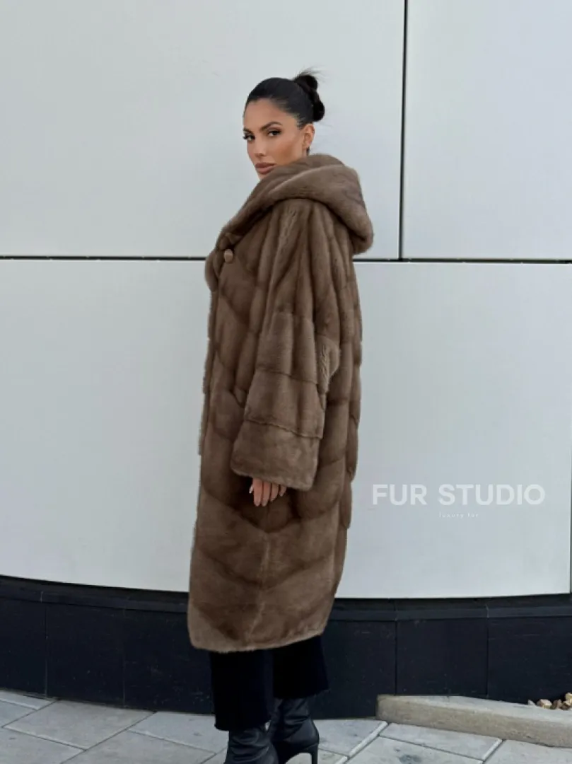 Женская норковая шуба NAFA MINK с капюшоном - цвет пастель - фото 10