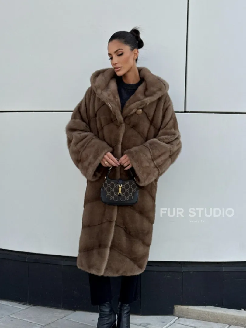 Женская норковая шуба NAFA MINK с капюшоном - цвет пастель - фото 7