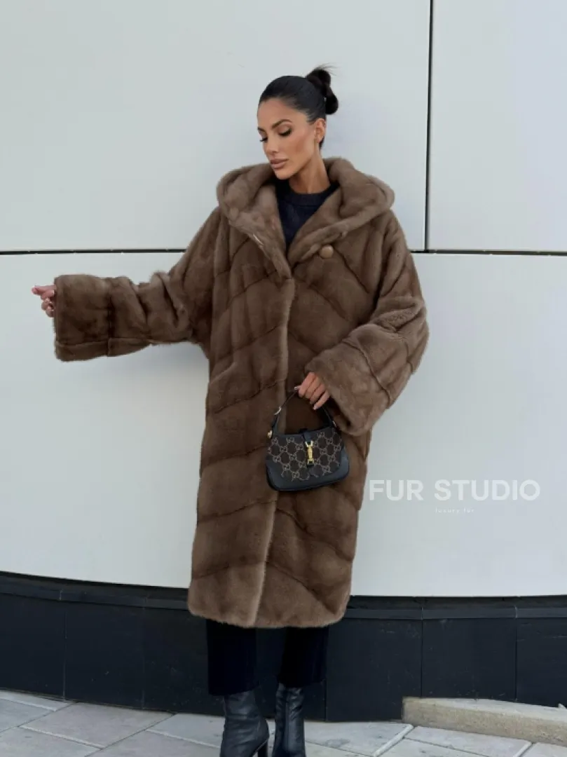 Женская норковая шуба NAFA MINK с капюшоном - цвет пастель - фото 8