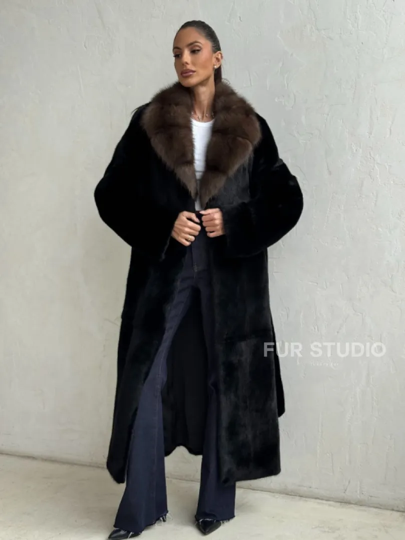Шуба норковая Black Velvet c воротником из меха куницы - фото 8