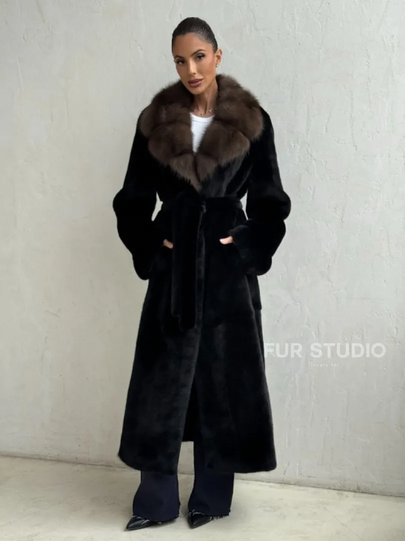 Шуба норковая Black Velvet c воротником из меха куницы - фото 6