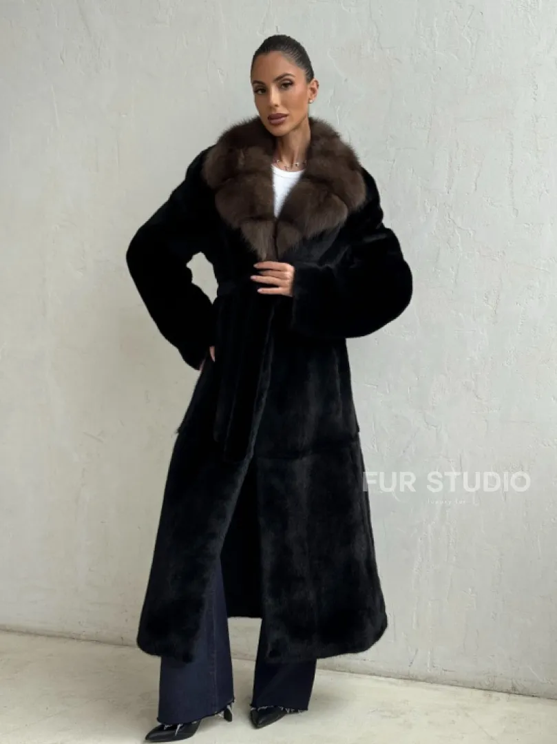 Шуба норковая Black Velvet c воротником из меха куницы - фото 9