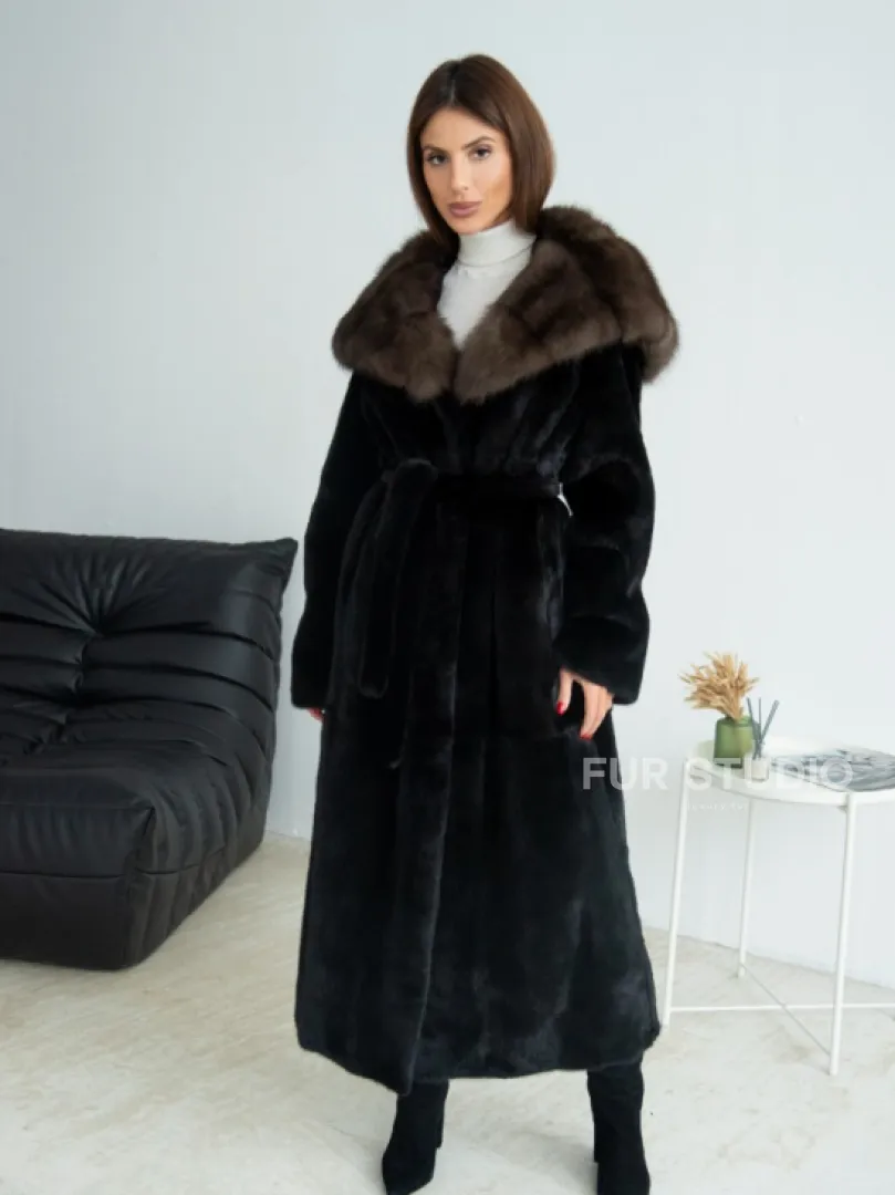 Норка BLACKGLAMA, пластины с капюшоном из меха куницы - фото 3