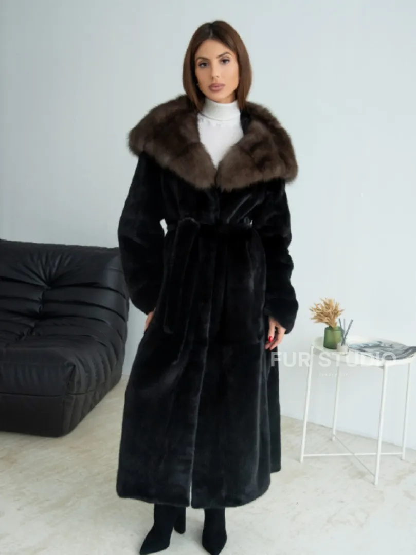 Норка BLACKGLAMA, пластины с капюшоном из меха куницы - фото 2