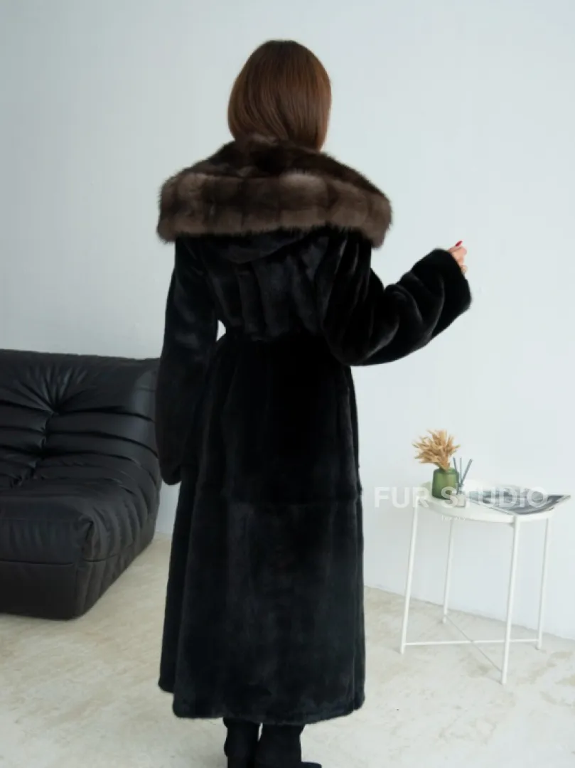 Норка BLACKGLAMA, пластины с капюшоном из меха куницы - фото 4