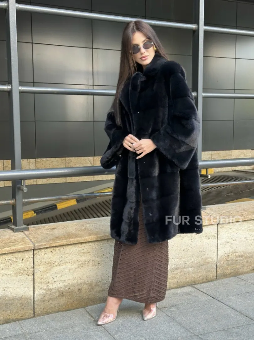 Шуба норковая английский воротник - цвет инфинити - фото 9