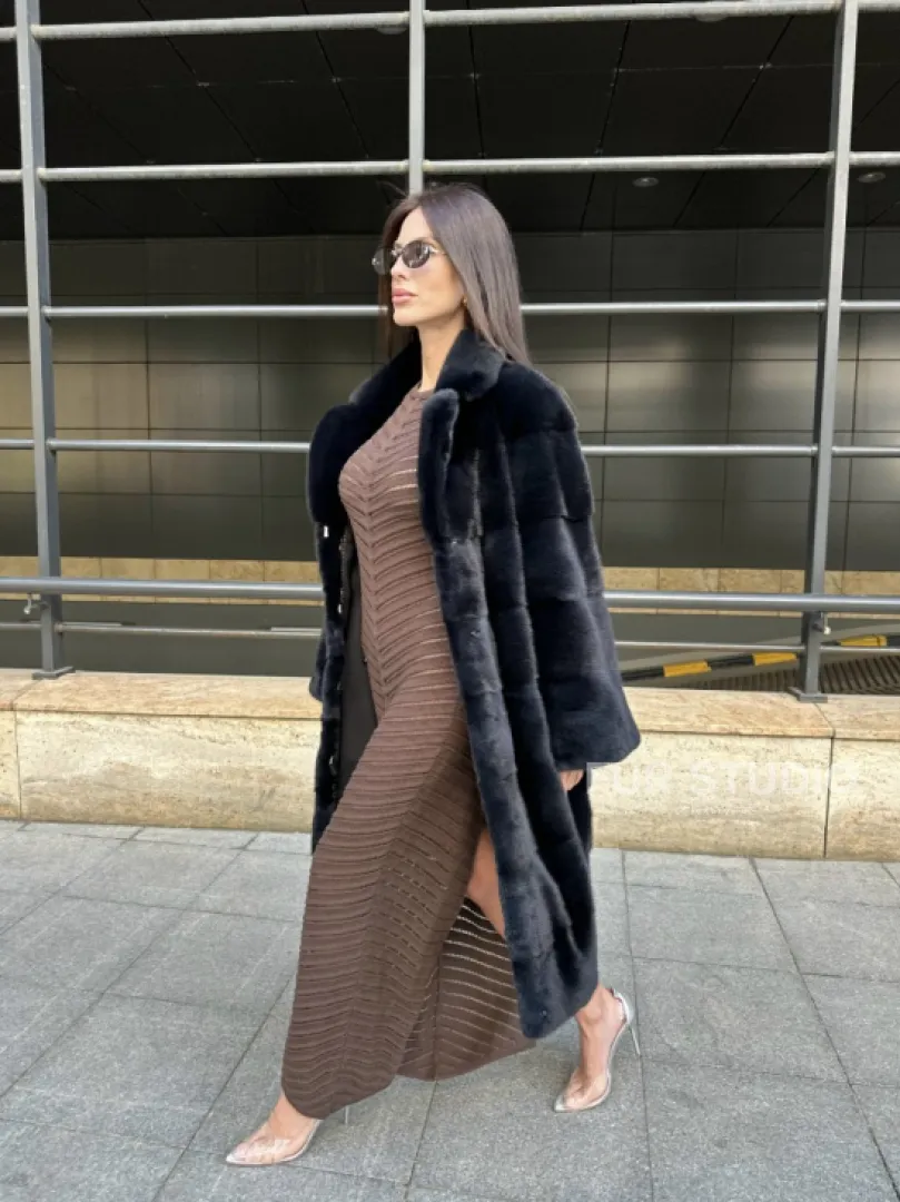 Шуба норковая английский воротник - цвет инфинити - фото 10