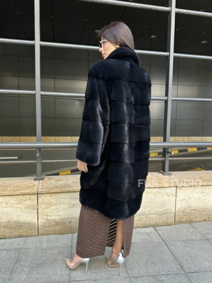 Шуба норковая английский воротник - цвет инфинити - фото 8