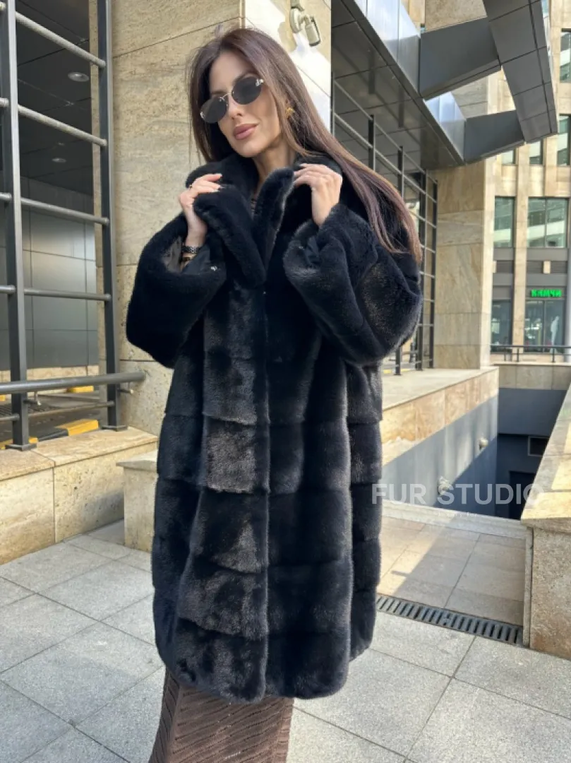 Шуба норковая английский воротник - цвет инфинити - фото 1