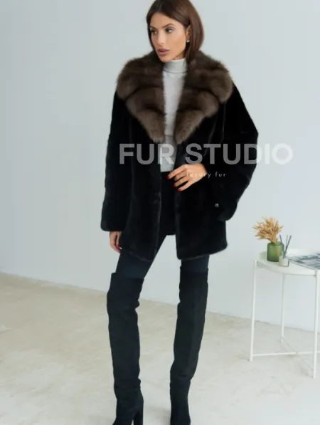 Норковая шуба Blackglama, английский воротник из меха куницы - фото 3