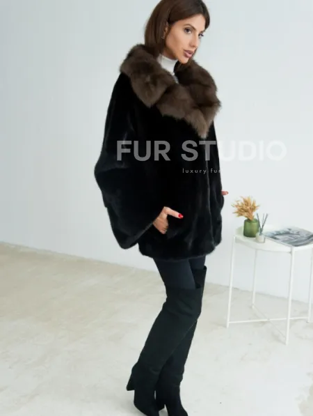Норковая шуба Blackglama, английский воротник из меха куницы - фото 1