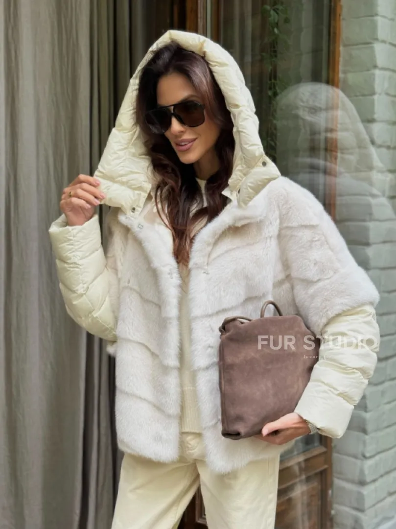 Норковый пуховик/жилет 2в1 - жемчуг - фото 9