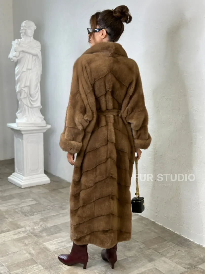 Длинная шуба карамель кимоно мех NAFA - фото 2