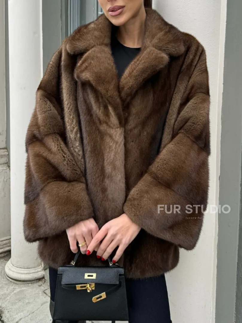 Кимоно полушубок английский воротник - цвет соболь