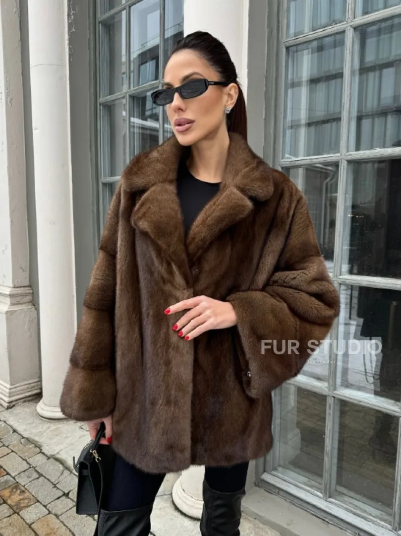 Кимоно полушубок английский воротник - цвет соболь