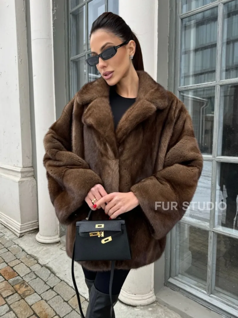 Кимоно полушубок английский воротник - цвет соболь