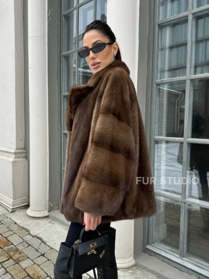 Кимоно полушубок английский воротник - цвет соболь